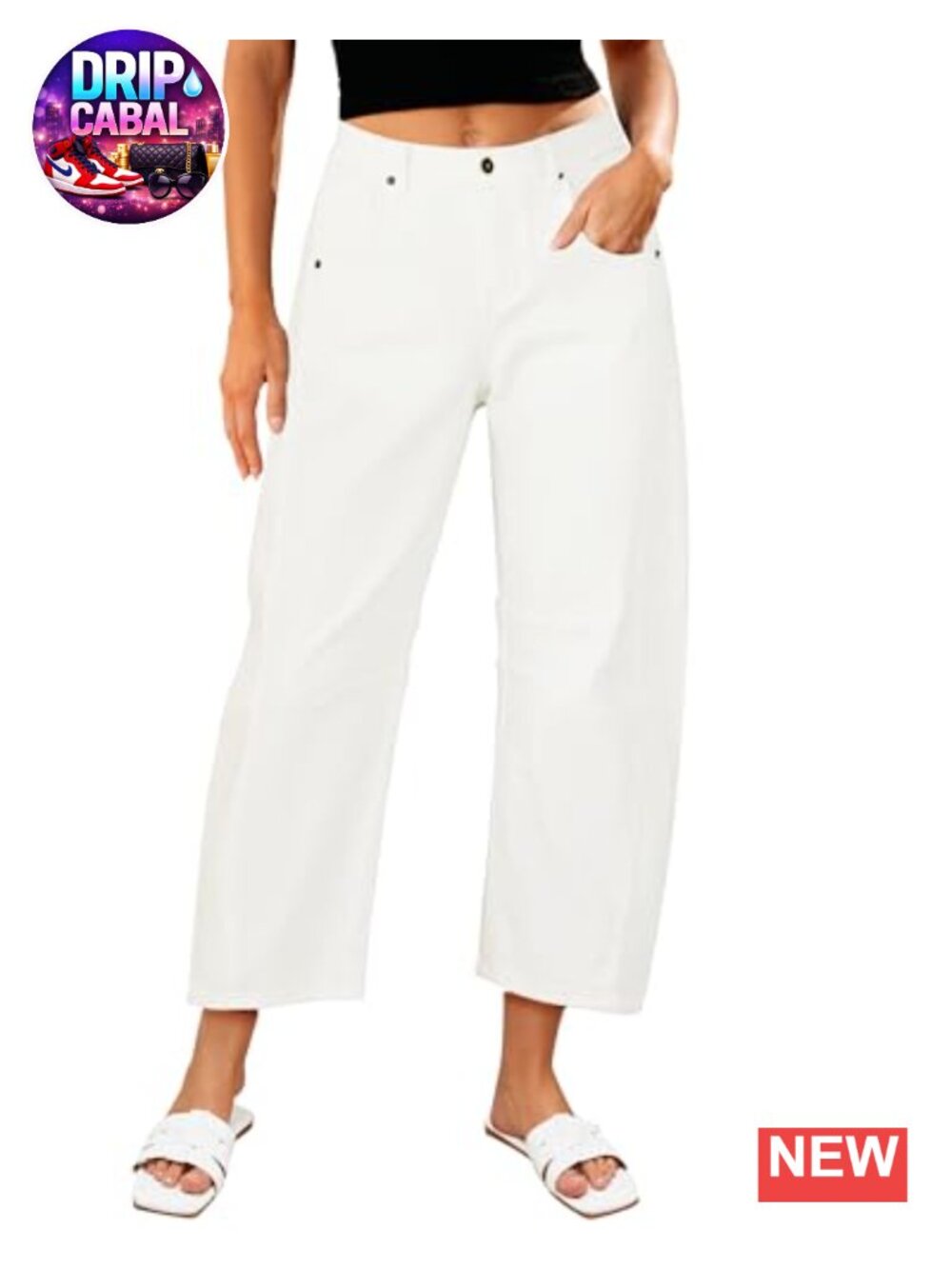 High Waisted Cropped Wide Leg Baggy Distressed Stretch Denim Jeans Women Barrel